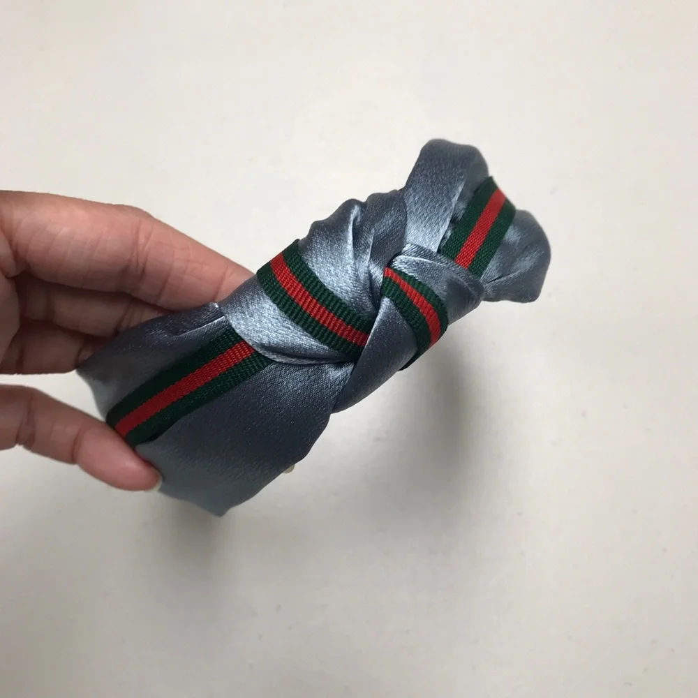 Silk Headband with Red and Green Stripe